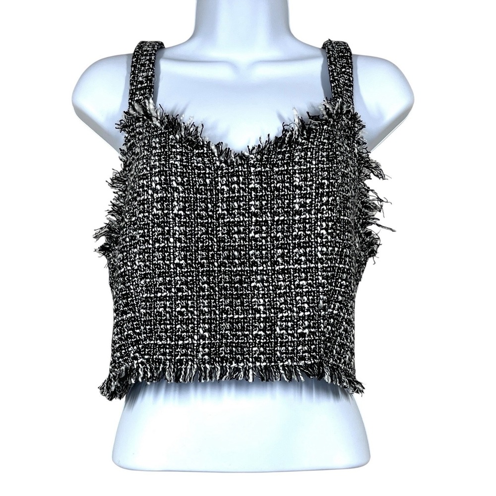 Mare Mare Anthropologie Cropped Sleeveless Top Womens S Knit Tweed Fringe Whimsy